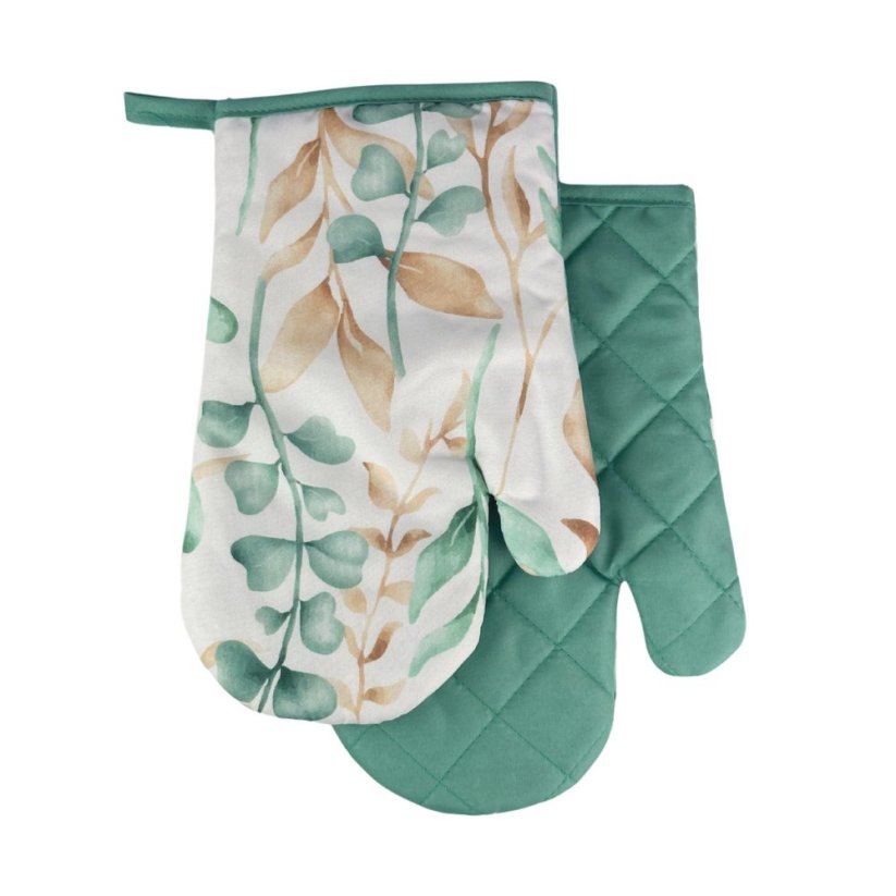 Chňapka kuchyňská /rukavice  s magnetem a poutkem - Listy mátové