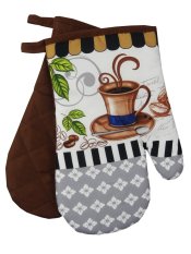 Kuchyňská chňapka s magnetem, rukavice s motivem coffe šálek šedá 