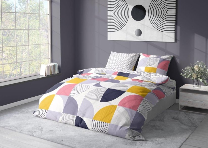 Povlečení satén 140x200 + 70x90 -  Milagro verde geometrické tvary barevné 08 postel