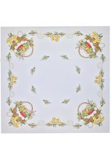 Velikonoční ubrus na stůl s motivek kuřátek a košíčku s vajíčkami. 75x75cm. Velikonoční ubrus na stůl s motivek kuřátek a košíčku s vajíčkami. 75x75cm.