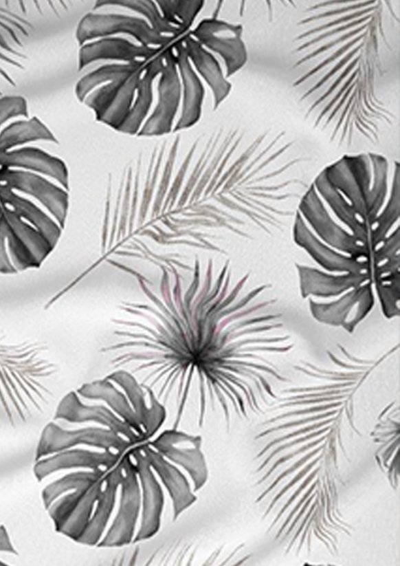 Bavlněné saténové povlečení 140x200 +70x90 - Dracena listy šedé 4436 B detail