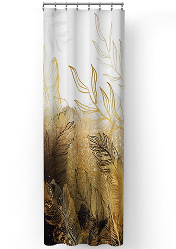 Hotový závěs 150x250cm s potiskem pírka černá/zlatá 1