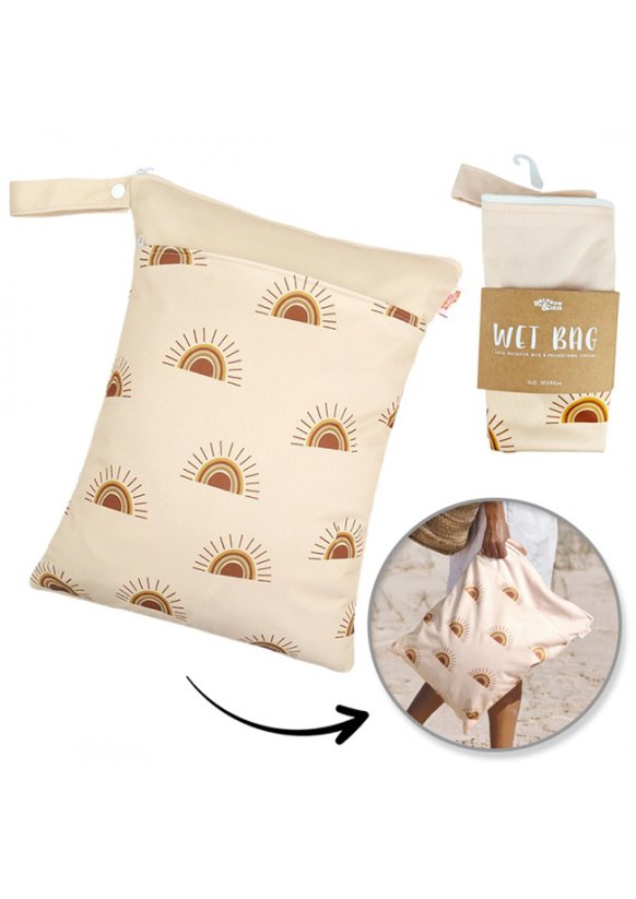 Plážová taška na zip 30x40cm - Slunce béžová nepromokavá