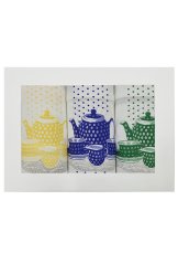 3 dílná sada kuchyňských bavlněných utěrek - Čajový servis puntík