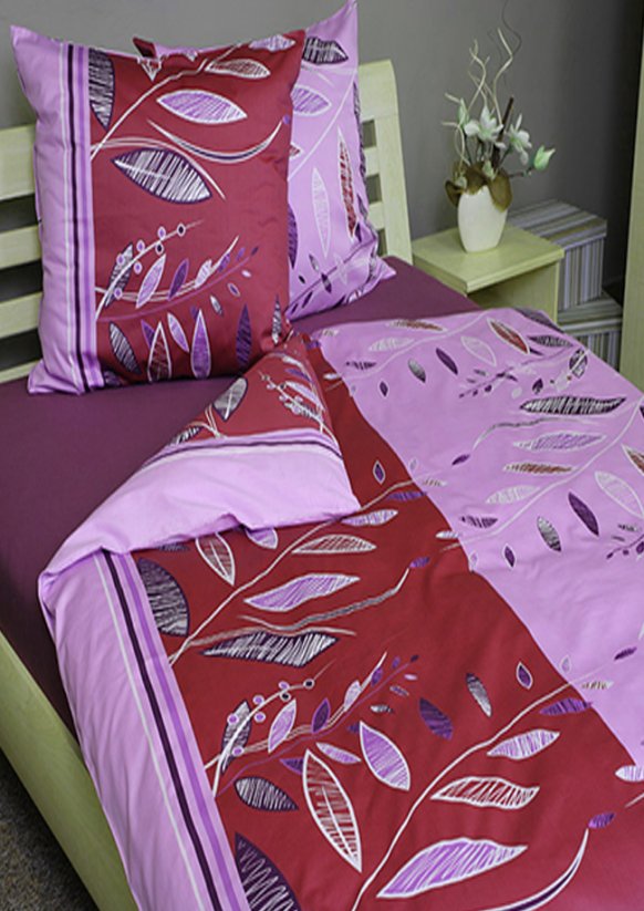 Povlečení satén zapínání na zip ze 100% bavlny 140x200+70x90cm Elsa 173/2 bordó/fialová