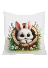 Velikonoční povlak na polštář 40x40cm z veluru, s motivem zajíčka v pařezu