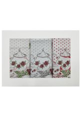 3 dílná sada kuchyňských bavlněných utěrek - Čajový servis růže