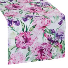 Ubrus na stůl 40x140cm - Květy růžové a fialové na bílém