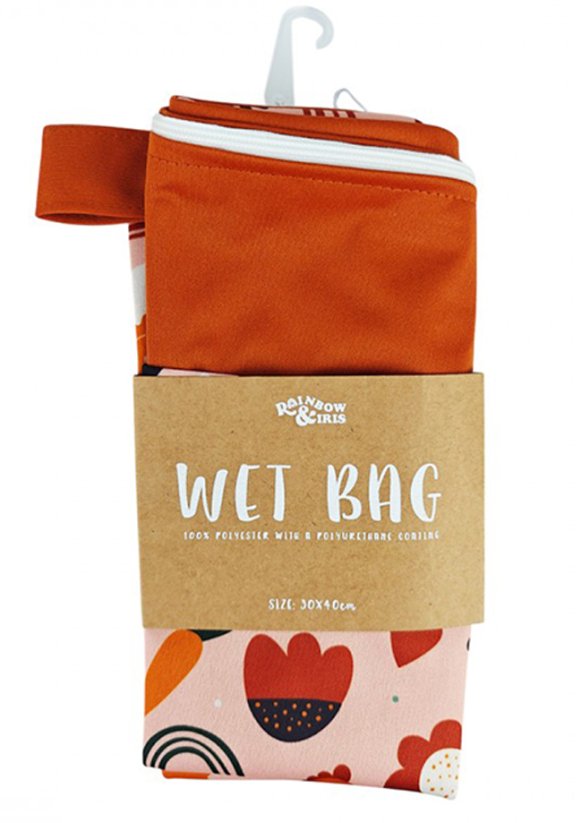 Plážová taška na zip 30x40cm - Květy a duha oranžová nepromokavá