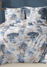Bavlněné saténové povlečení 140x220 +70x90 - Stromy modro/béžové 5075A Bavlněné saténové povlečení 140x220 +70x90 - Stromy modro/béžové 5075A
