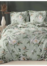 Bavlněné saténové povlečení 140x200 +70x90 -Pivoňky zelené
