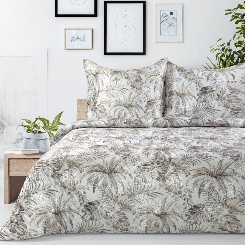 Povlečení velvet 220x200 + 70x80/x2 - květy béžovo/šedé