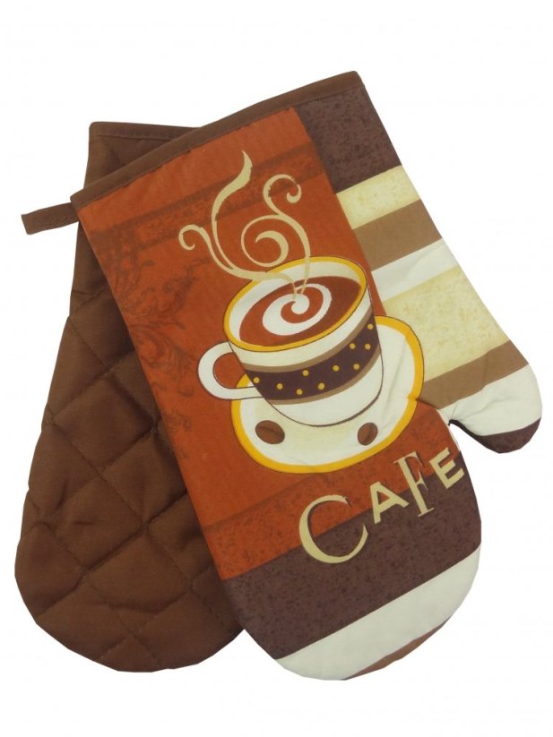 Kuchyňská chňapka s magnetem, rukavice s motivem cafe hnědá