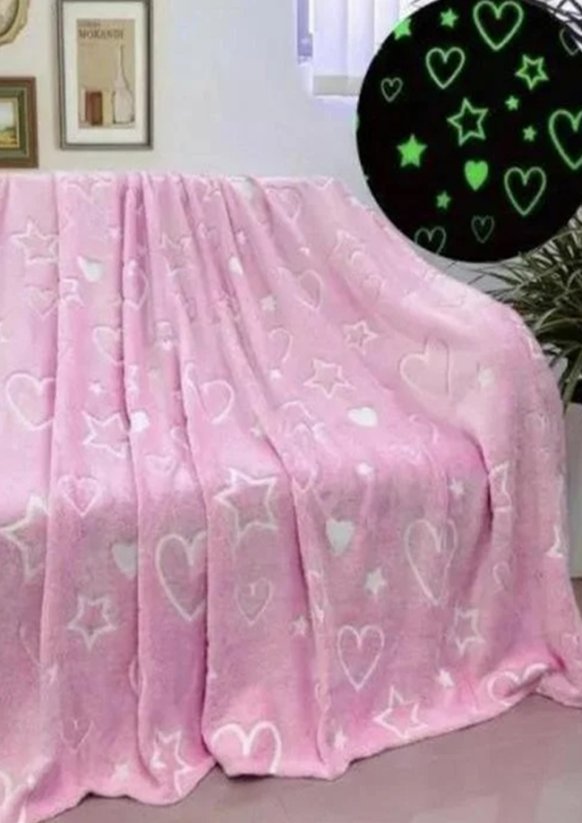 Deka mikroplyšová svítící ve tmě 150x200cm - srdíčka růžové 1