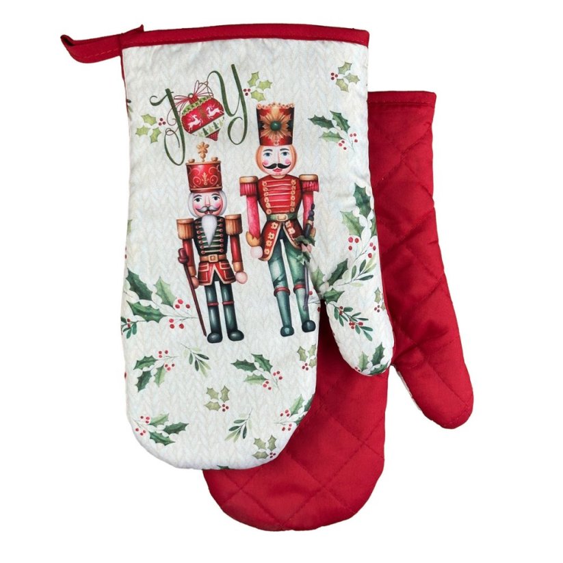 Chňapka kuchyňská /rukavice s magnetem a poutkem - Vánoční louskáčci červená