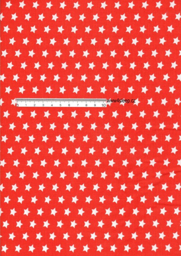 Bavlněná látka s potiskem bílých hvězdiček na červeném podkladu v šíři 160 cm
