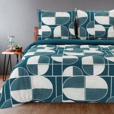 Povlečení bavlněný satén 220x200 + 70x80/x2 - geometrie tyrkys na zip Povlečení bavlněný satén 220x200 + 70x80/x2 - geometrie tyrkys na zip