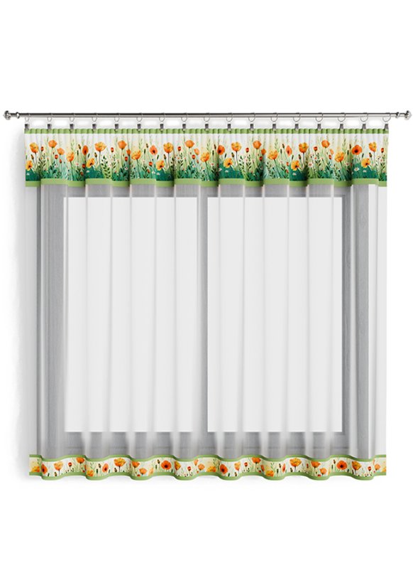 Hotová záclona 300x160cm - Květy louka na bílém podkladu