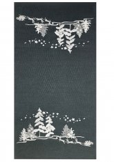 Vánoční ubrus/běhoun 40x85cm s výšivkou stromečky stříbené na grafitovém