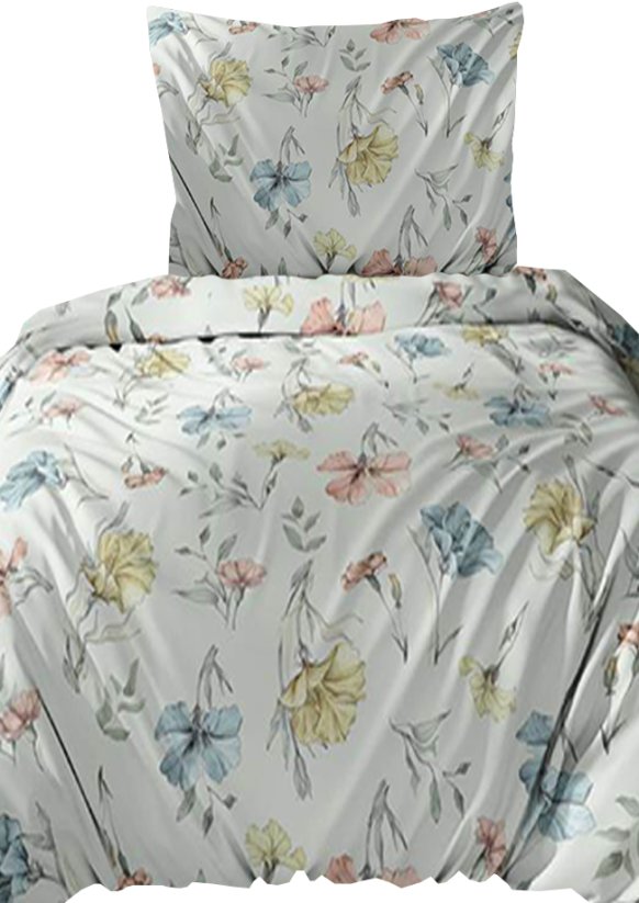 Flanelové povlečení 140x200 + 70x90 - Barevné květy na mátovém na zip