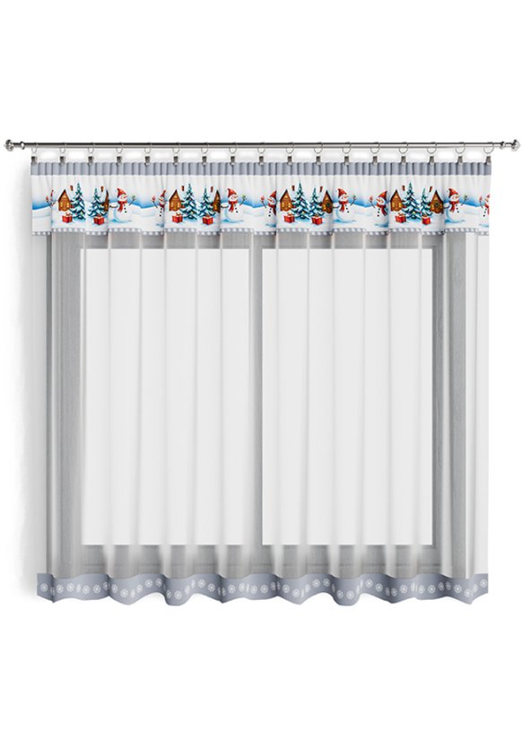 Hotová vánoční záclona 300x140cm - Sněhuláci modří