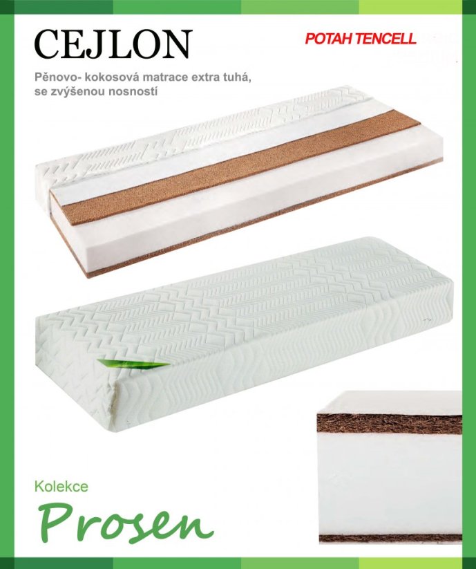 Antialergická pěnová matrace s kokosem CEJLON s povlakem Tencell