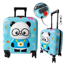 Dětský kufr na kolečkách - Panda modrá posuvné madlo