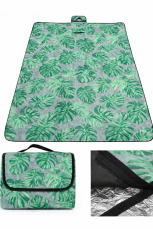 Pikniková deka 200x200cm XXL - listy zelené na šedé Pikniková deka 200x200cm XXL - listy zelené na šedé
