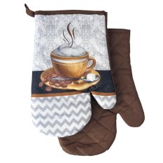 Kuchyňské chňapky capuccino II hnědé s šedým šálek kostka cukru