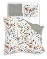 Bavlněné saténové povlečení 140x200+70x90 - Květy latté