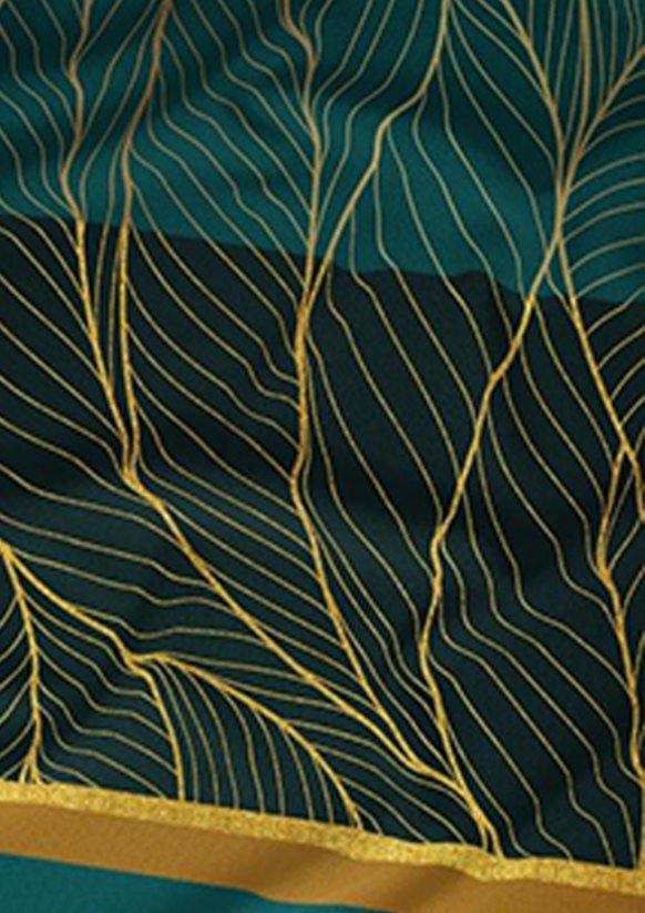 Bavlněné saténové povlečení 140x200 +70x90 - Listy zlaté na tmavě tyrkysovém  4435 B detai