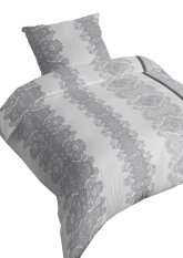 Bavlněné saténové povlečení 140x200 +70x90 - Ornamenty šedé 3559 B na zip