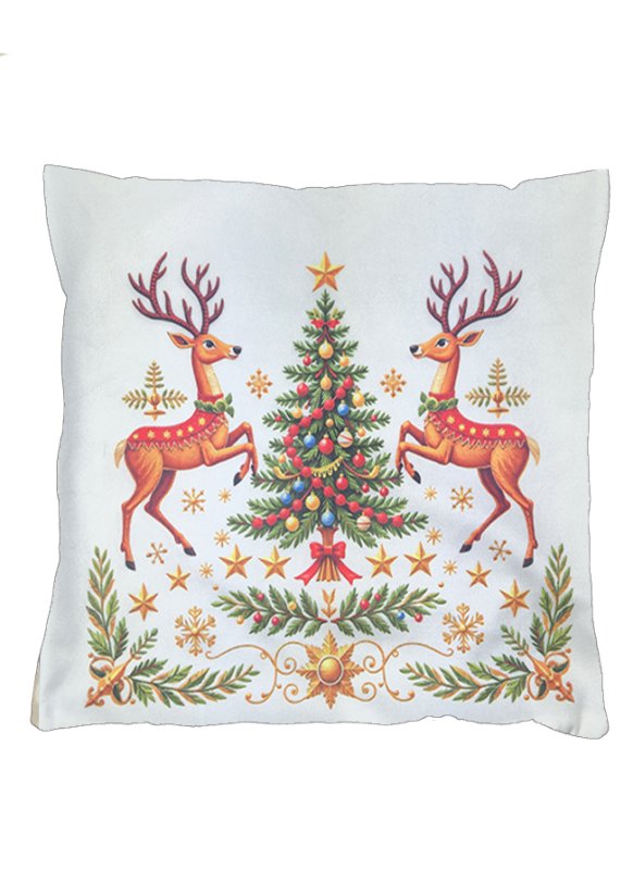 Vánoční povlak na polštář 40x40 na zip velur - Jelínci a stromeček