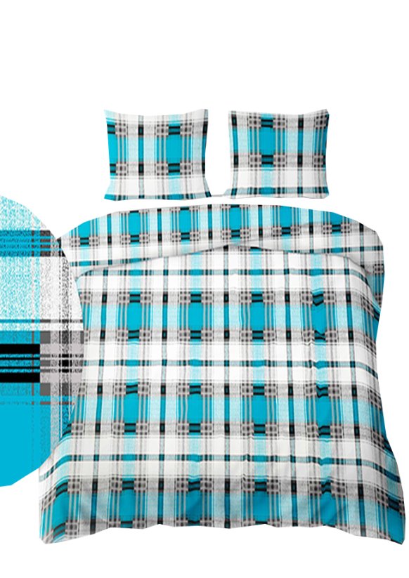 Krepové povlečení 140x200+70x90cm - Káro modro šedé na na bílém