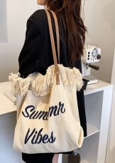 Plážová taška 50x36x14cm - Summer krémová kožené ucha