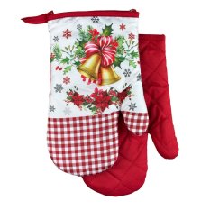 Chňapka kuchyňská /rukavice s magnetem a poutkem - Vánoční zvonečky červená Chňapka kuchyňská /rukavice s magnetem a poutkem - Vánoční zvonečky červená