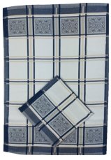 Kuchyňská utěrka s egyptské bavlny 50x70cm - Káro modré/ornament