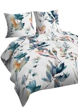 Bavlněné povlečení Lux 140x200+70x90cm - Listy modré na bílém