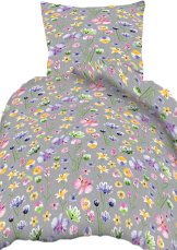 Krepové povlečení 140x200+70x90cm - Květy malíře na šedém 