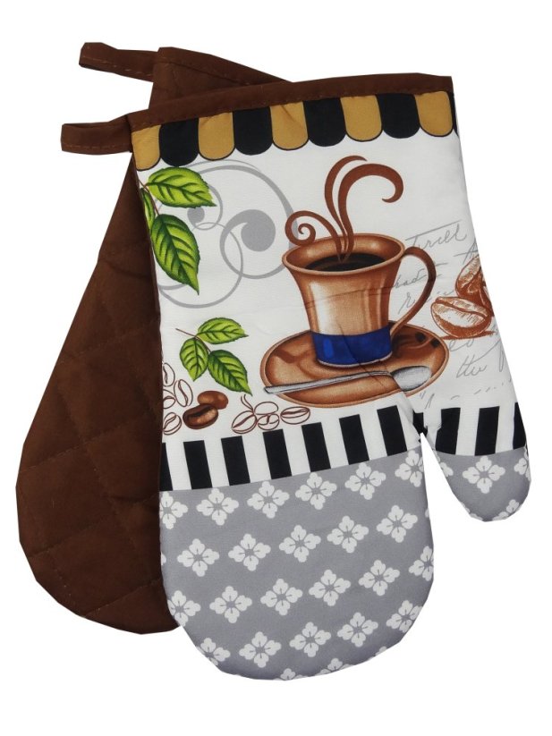 Kuchyňská chňapka s magnetem, rukavice s motivem coffe šálek šedá 