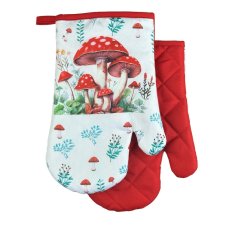 Chňapka kuchyňská /rukavice  s magnetem a poutkem - Hříbky červené