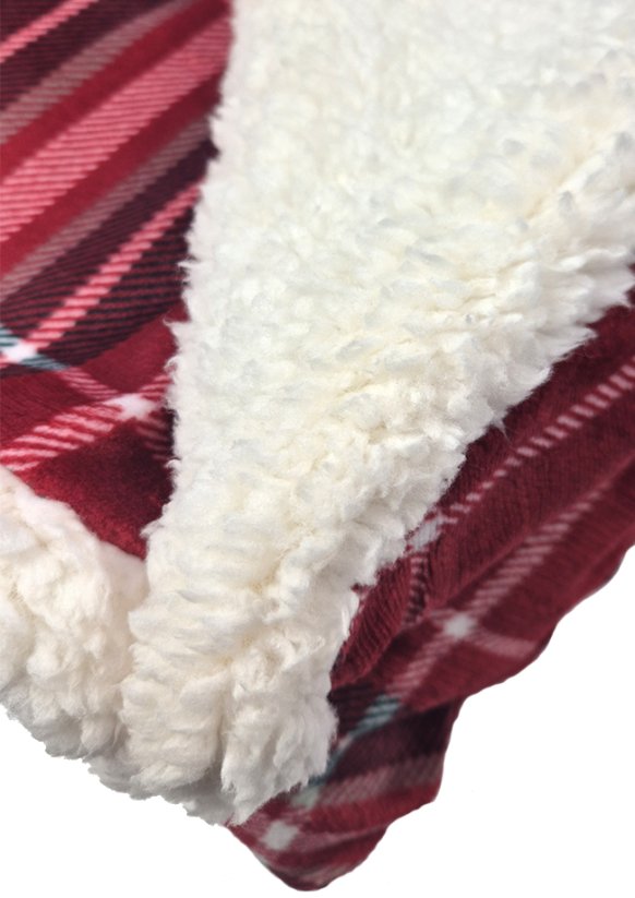 Mikroplyšová deka ovečka/beránek 150x200cm - Káro červené detail