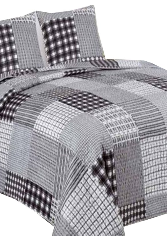 Přehoz na dvojpostel 220x240cm +2ks povláček 40x40cm káro černobílé