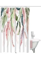 Sprchový závěs na kolečkách listy barevné na bílém