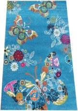 Dětský kusový koberec pro kluka i holku v barvě modré s motivem motýla