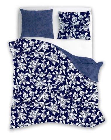 Bavlněné saténové povlečení 140x200+70x90 - Květy modrotisk