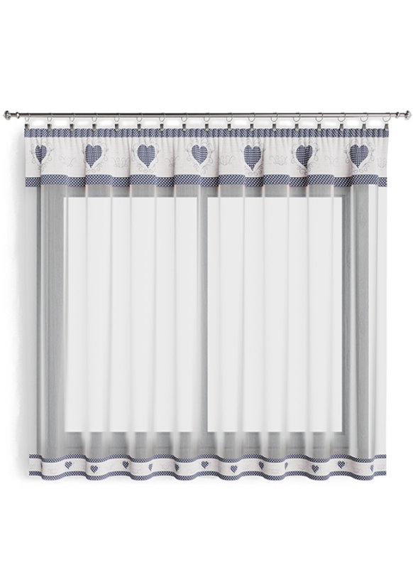 Hotová záclona 300x160cm - Srdce na béžovém bílé pozadí