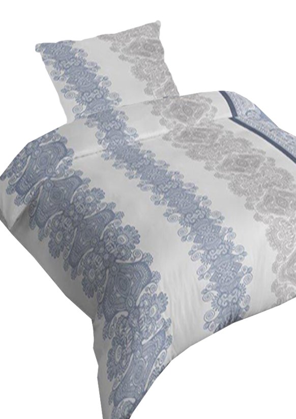 Bavlněné saténové povlečení 140x200 +70x90 - Ornamenty modro/šedé  3559 C na zip