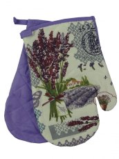 Kuchyňská chňapka s magnetem, rukavice s motivem levandule tm. fialová