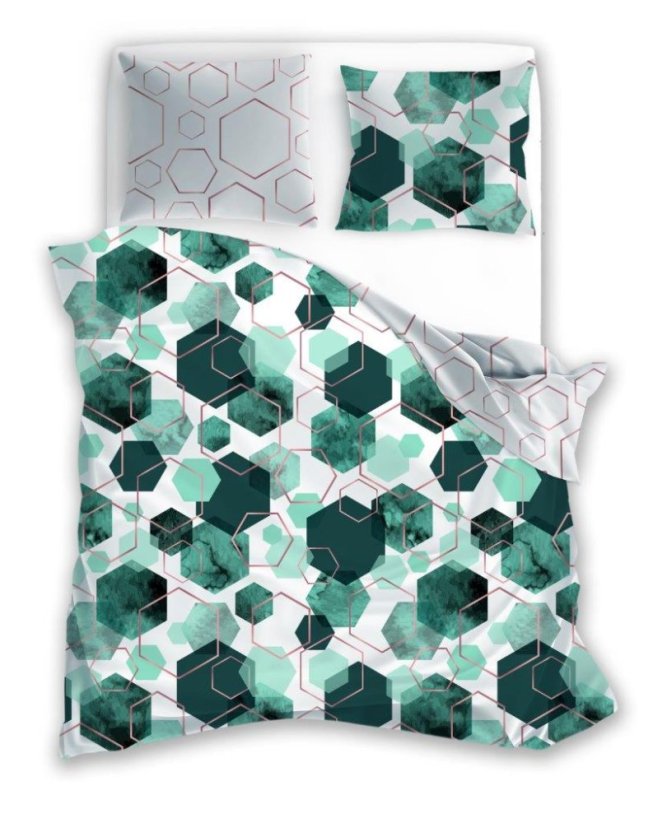 Povlečení satén 140x200 + 70x90 -  Milagro verde geometrické tvary zelené 09